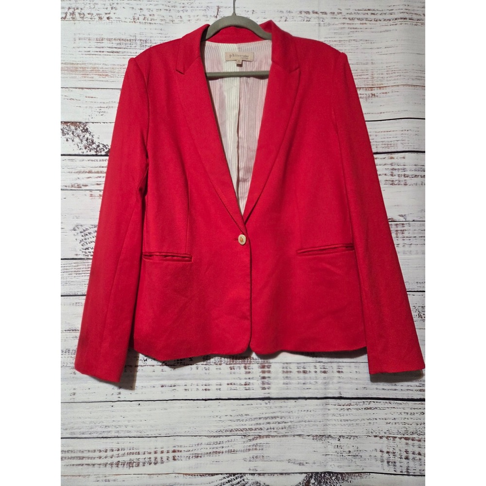 Philosophy Republic Clothing Red Single Button Blazer Jacket Pinstripe Lining XL